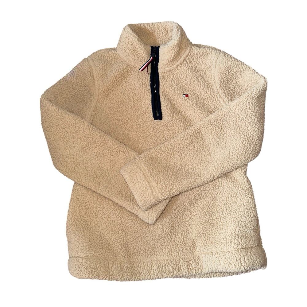Tommy Hilfiger Teddy Quarter Zip Pullover Sweater Women's Size Small Light Brown